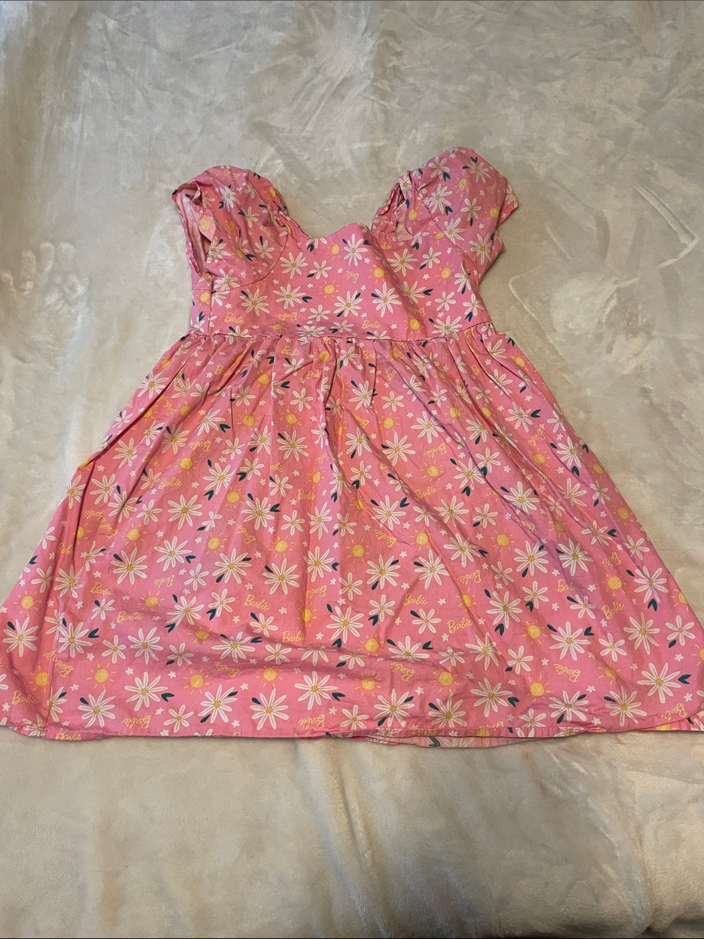Barbie Pink Floral Puff-Sleeve Sundress *** has some spots as shown not visible